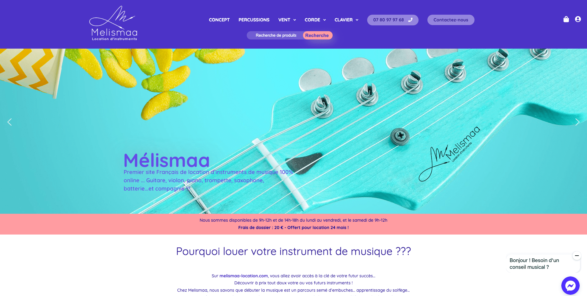 Site web wordpress Melismaa location d'instruments de musique en Savoie