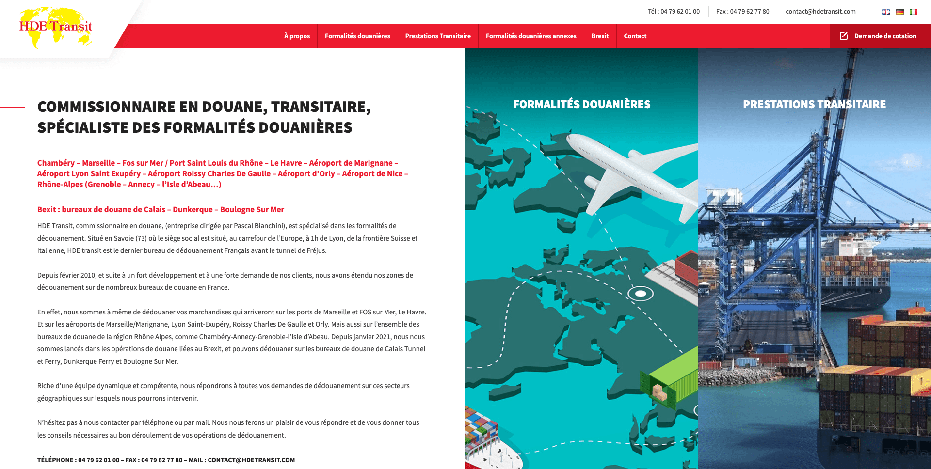 Création de site internet HDE transit commissionnaire en douane en Savoie